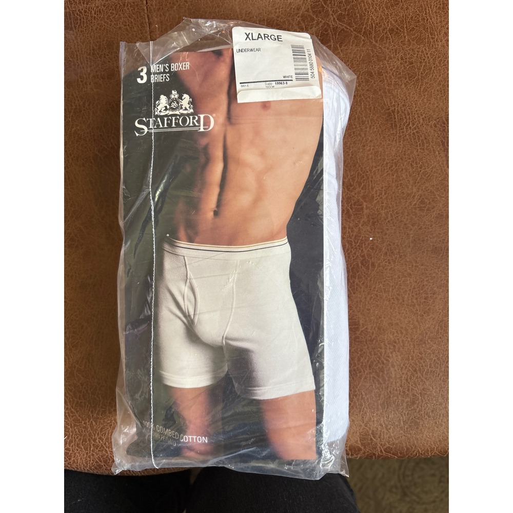 Stafford Boxer Briefs Mens XL White New 2-Pack 100% Combed Cotton Mid-Thigh